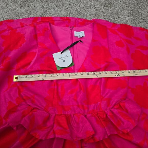 NWT Kate Spade NY Rose Peplum Midi dopamine Dress Pink Red Floral Elegantcore 12 - Picture 8 of 11